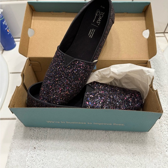TOMS Women's Sparkle Loafers - Black and Purple - Picture 1 of 4